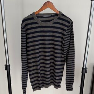 VINCE Striped Black and Gray Men's Sweater
